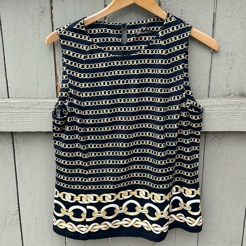 J. McLaughlin Career Wear Sleeveless Blouse Contemporary Chain Pattern Detail L